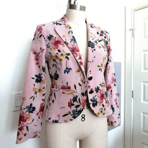 Tristan & Iseut Pink Floral Velvet Blazer Gold Accents Size M
